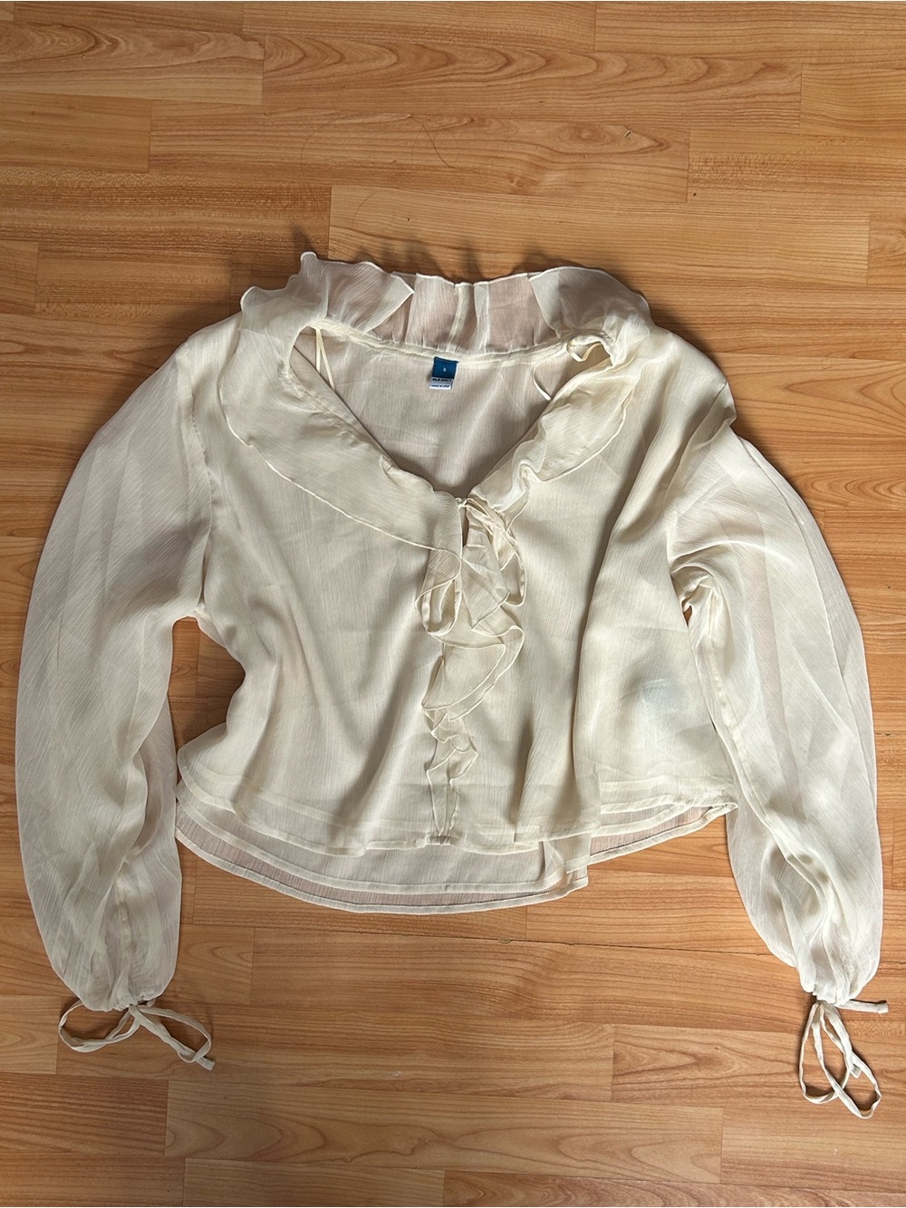 Old Navy Cream Ruffle Tie-Neck Blouse